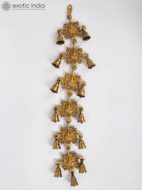 26" Sitting Devi Lakshmi Design Wall Hanging Bells in Brass