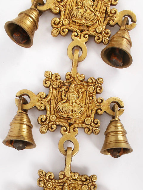 26" Sitting Devi Lakshmi Design Wall Hanging Bells in Brass