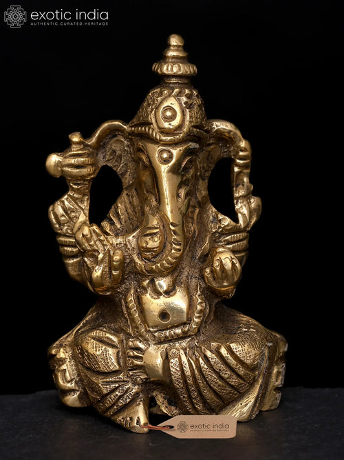 2" Small Seated Ganesha Brass Statue Handmade