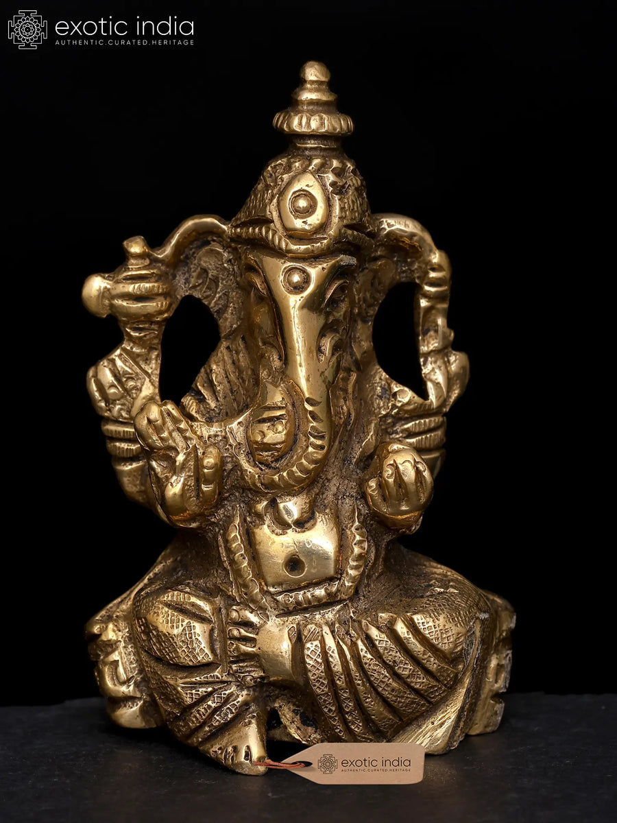 2" Small Seated Ganesha Brass Statue Handmade