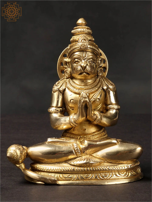 4" Hanuman Idol in Anjali Mudra Handmade Brass Statue