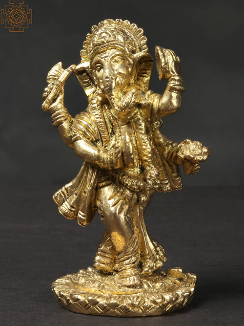3" Small Dancing Ganesha Brass Idol for Home Decor