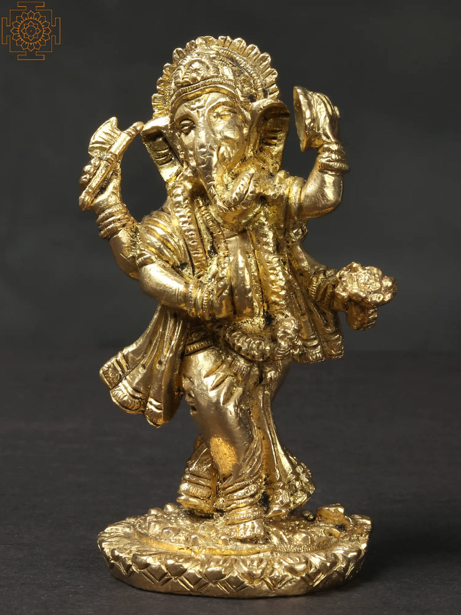 3" Small Dancing Ganesha Brass Idol for Home Decor