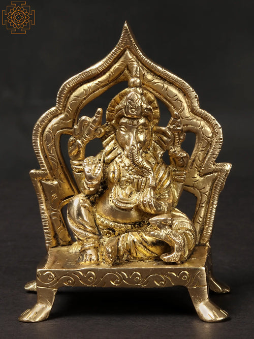 4" Four Handed Ganesha Brass Statue with Arch