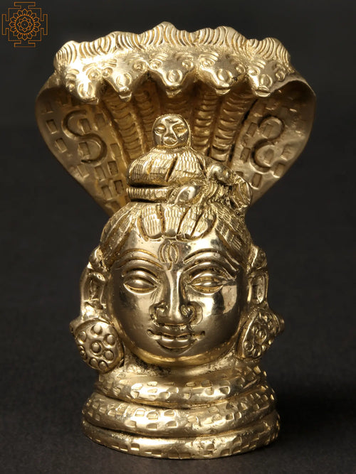 2" Small Shiva Head with Sheshnag Brass Statue for Pooja