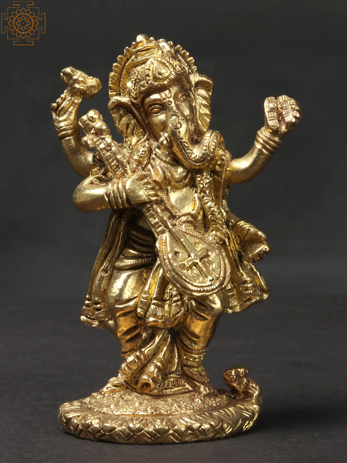 4'' Small Standing Musical Ganesha Statue | Brass Idols