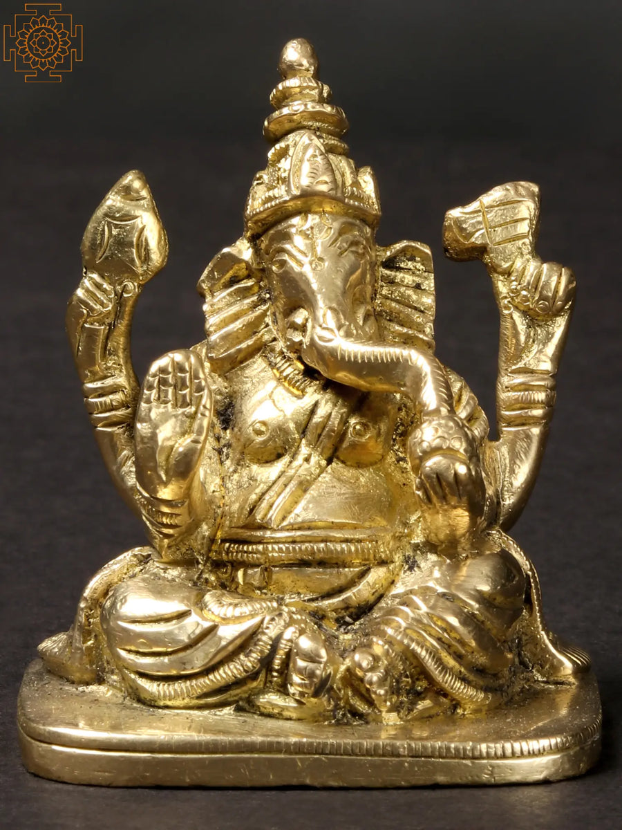 2" Small Ganesha Hindu God Handmade Brass Statue