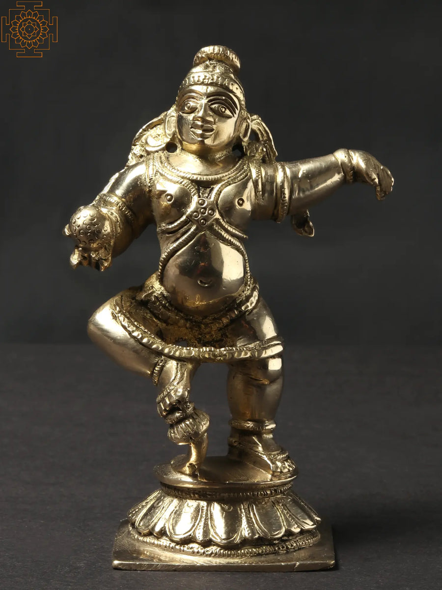 5" Dancing Krishna Handmade Brass Statue