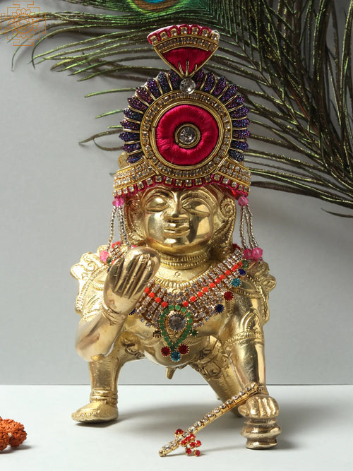 5" Crawling Baal Gopala Krishna Brass Idol for Home Pooja