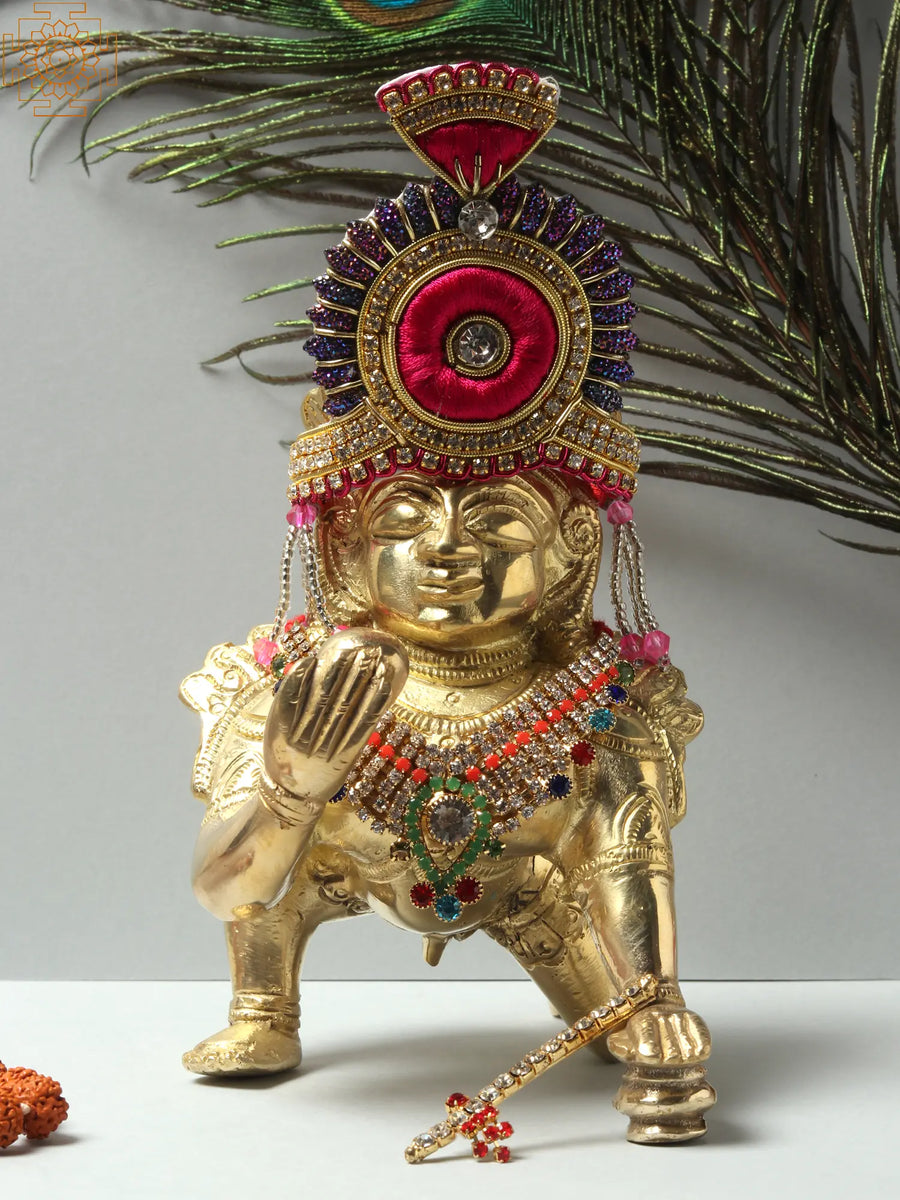 5" Crawling Baal Gopala Krishna Brass Idol for Home Pooja