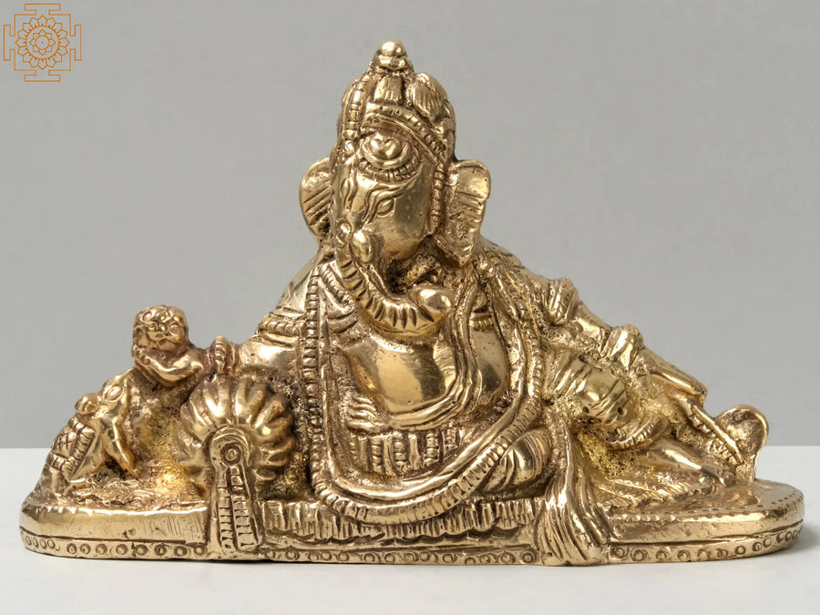 4" Small Relaxing Lord Ganesha Brass Idol for Pooja