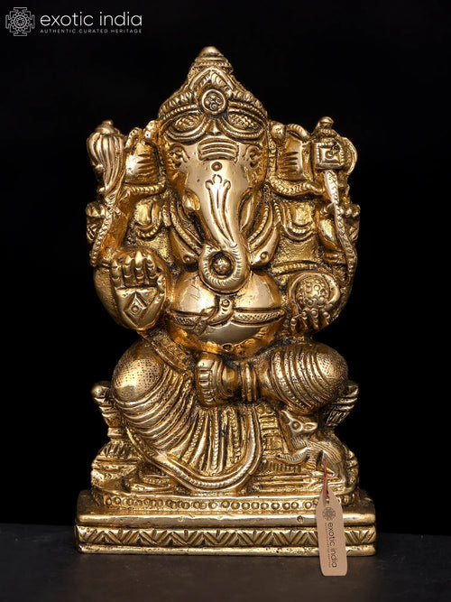 4" Small Four-Handed Ganesha with Modak Brass Statue