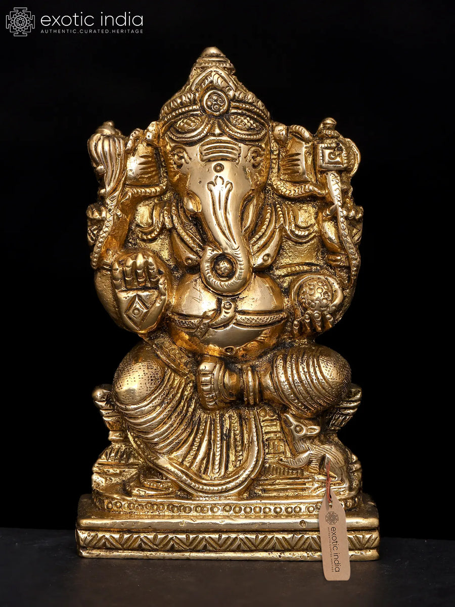 4" Small Four-Handed Ganesha with Modak Brass Statue