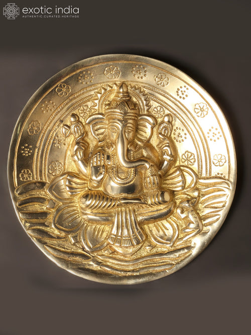 7" Lord Ganesha Brass Wall Hanging Plate for Home Decor