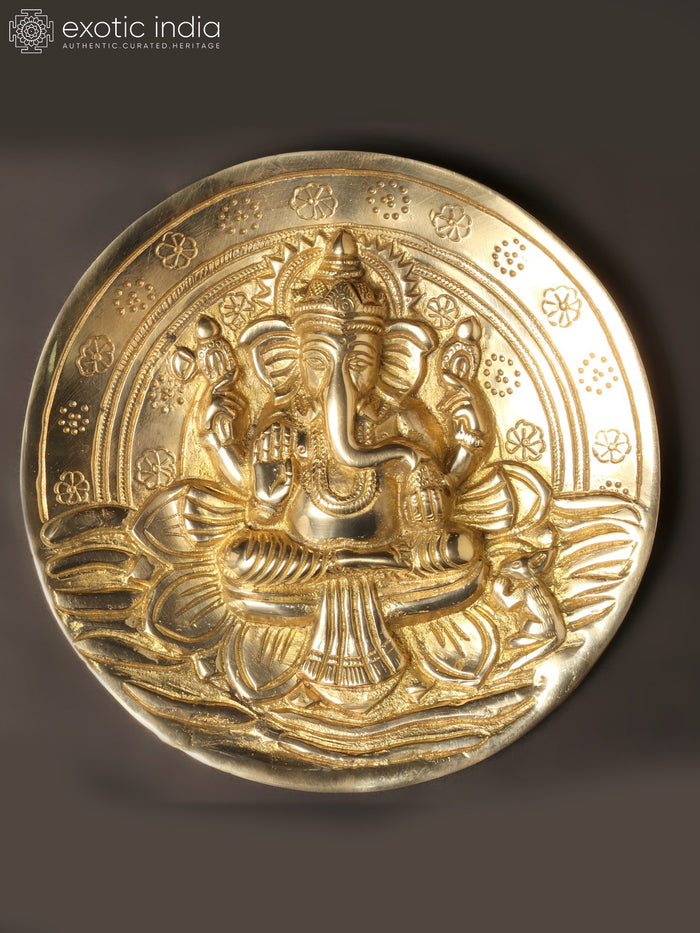 7" Lord Ganesha Brass Wall Hanging Plate for Home Decor