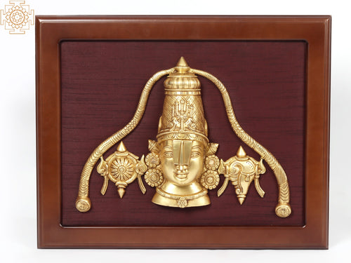 23" Lord Balaji Shanka Chakra Brass Wood Wall Hanging