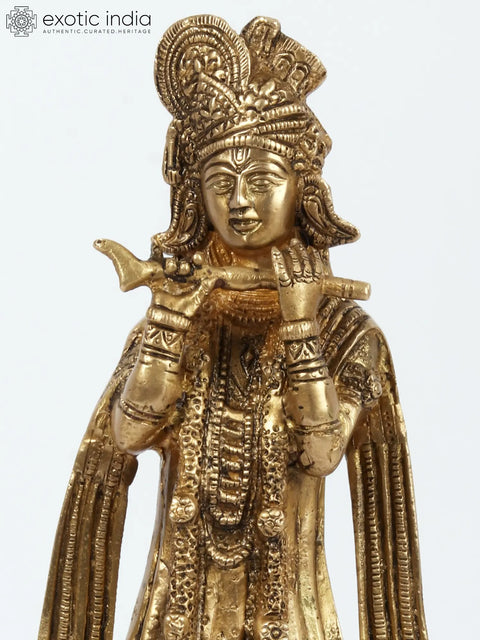 13'' Traditionally Dressed krishna Gopala Playing Flute | Brass