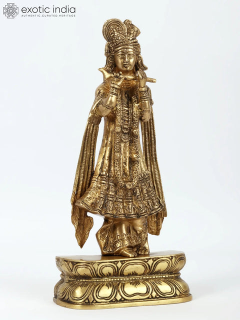 13'' Traditionally Dressed krishna Gopala Playing Flute | Brass
