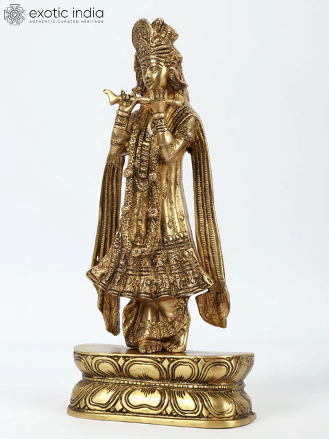 13'' Traditionally Dressed krishna Gopala Playing Flute | Brass