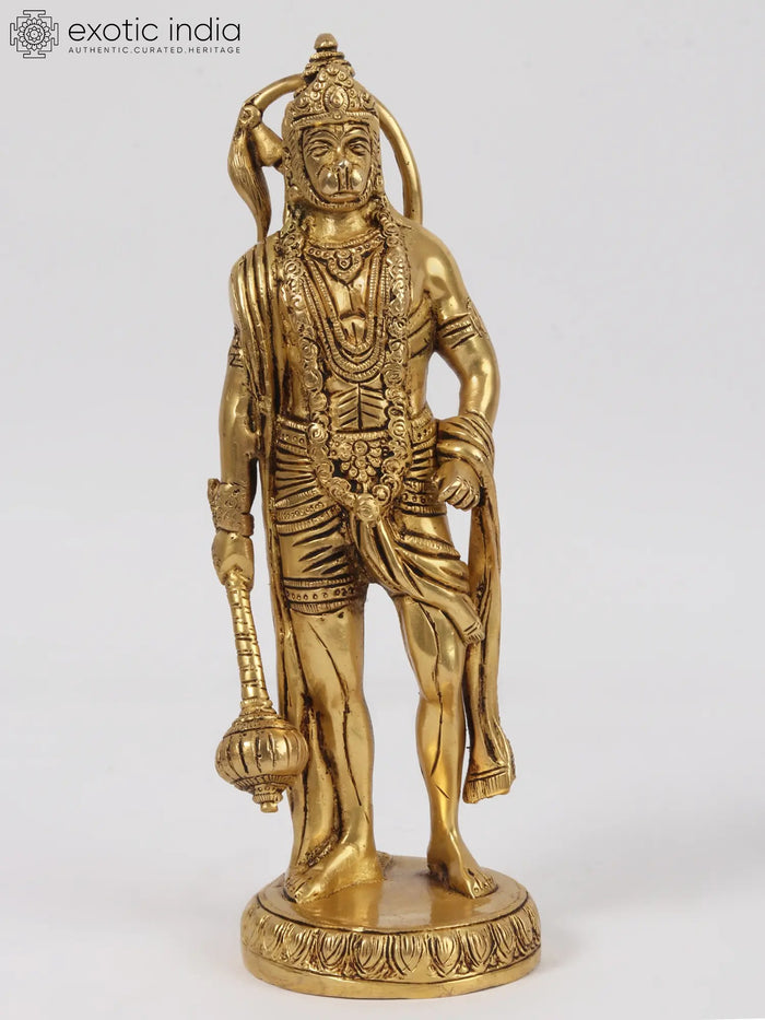 10" Hanuman Warrior Brass Statue for Pooja