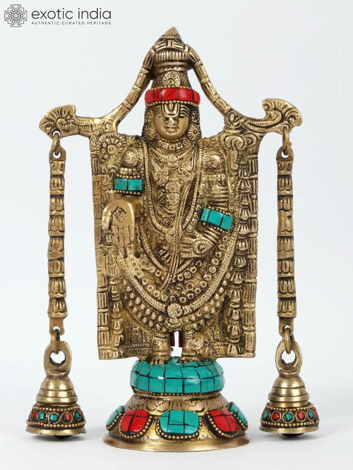 9" Lord Tirupati Balaji Brass Statue With Inlay Work