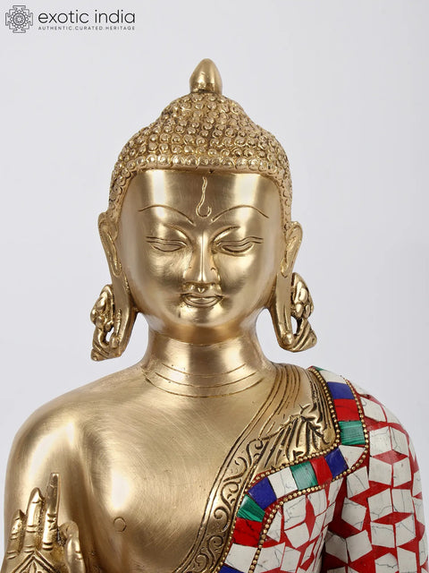 15'' Vitarka Mudra Buddha With Inlay Work | Brass