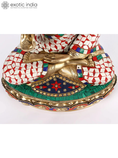 15'' Vitarka Mudra Buddha With Inlay Work | Brass