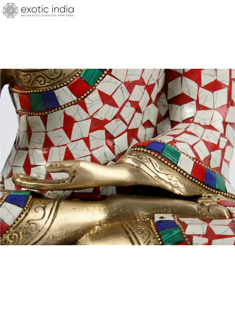 15'' Vitarka Mudra Buddha With Inlay Work | Brass