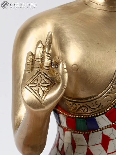 15'' Vitarka Mudra Buddha With Inlay Work | Brass
