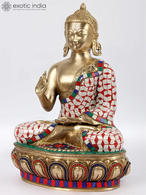 15'' Vitarka Mudra Buddha With Inlay Work | Brass