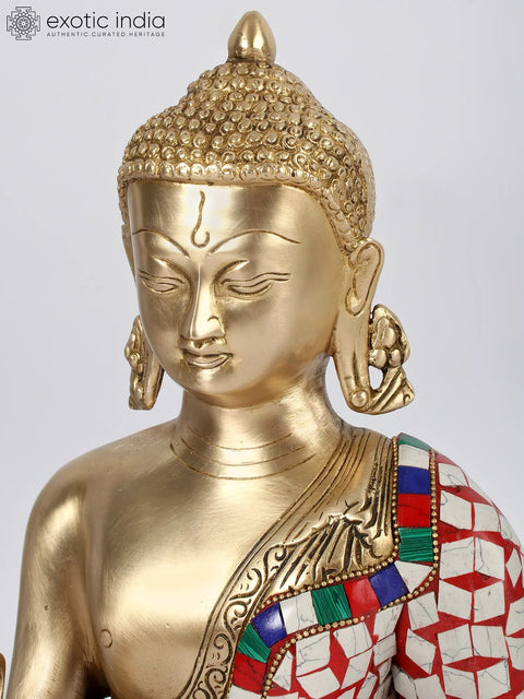 15'' Vitarka Mudra Buddha With Inlay Work | Brass