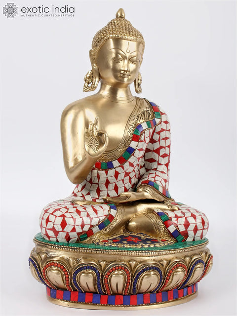 15'' Vitarka Mudra Buddha With Inlay Work | Brass