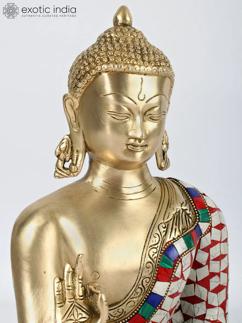 15'' Vitarka Mudra Buddha With Inlay Work | Brass