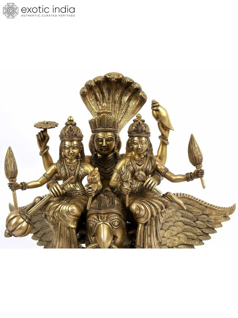 18'' Sridevi Bhudevi Vishnu Seated On Garuda | Brass