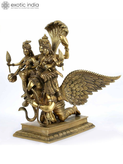 18'' Sridevi Bhudevi Vishnu Seated On Garuda | Brass