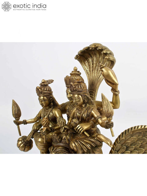 18'' Sridevi Bhudevi Vishnu Seated On Garuda | Brass