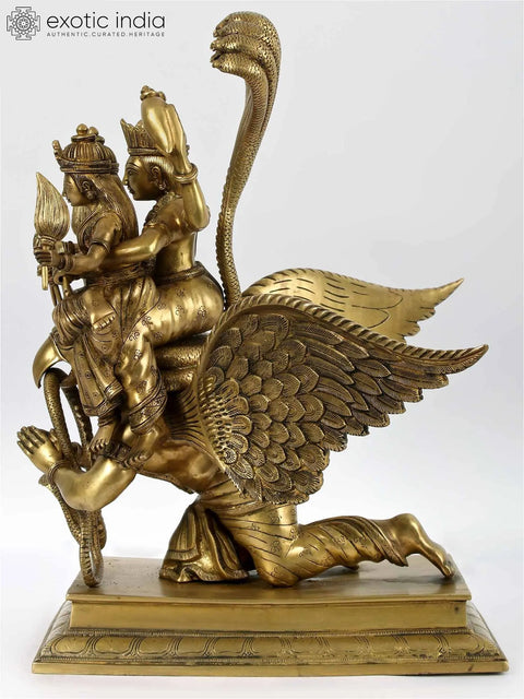 18'' Sridevi Bhudevi Vishnu Seated On Garuda | Brass