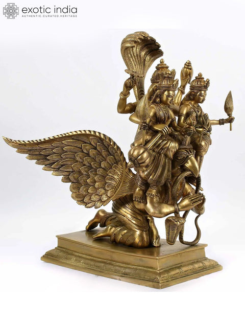 18'' Sridevi Bhudevi Vishnu Seated On Garuda | Brass