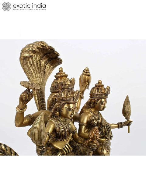 18'' Sridevi Bhudevi Vishnu Seated On Garuda | Brass