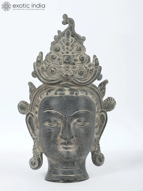 12" Crowned Goddess Tara Head Brass Sculpture