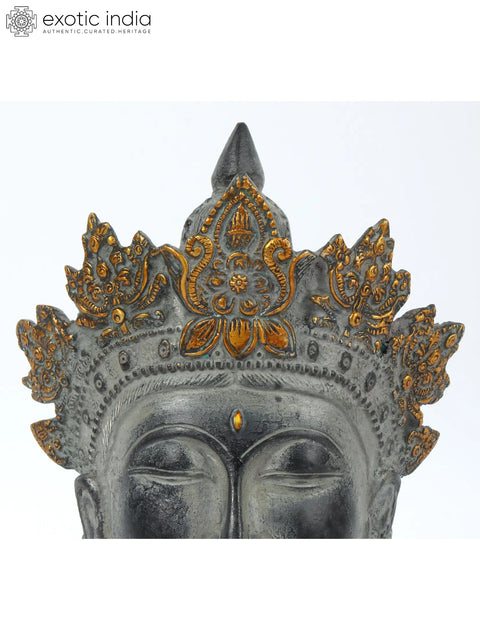 8'' Yellow Crowned Peaceful Buddha Head | Brass