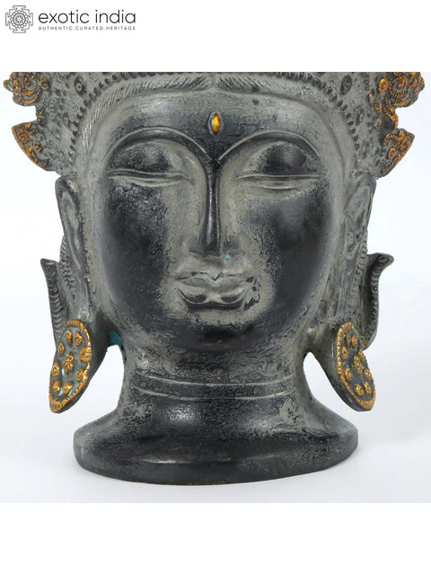 8'' Yellow Crowned Peaceful Buddha Head | Brass