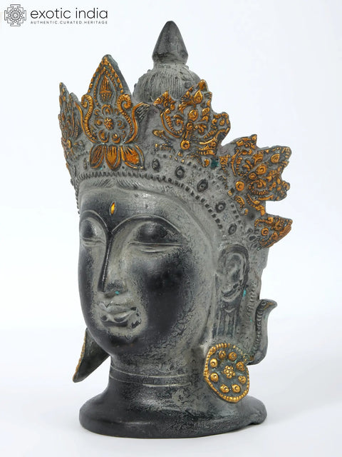 8'' Yellow Crowned Peaceful Buddha Head | Brass