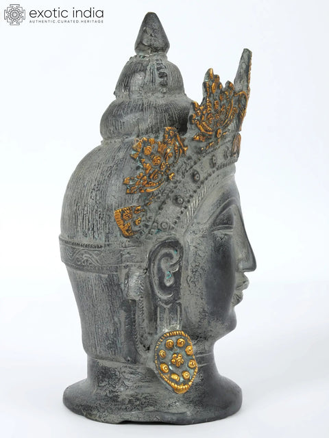8'' Yellow Crowned Peaceful Buddha Head | Brass