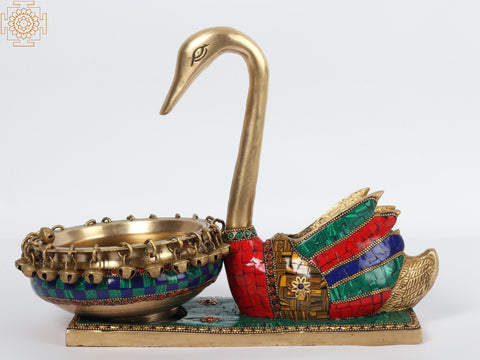 13" Beautiful Swan Urli With Inlay Work