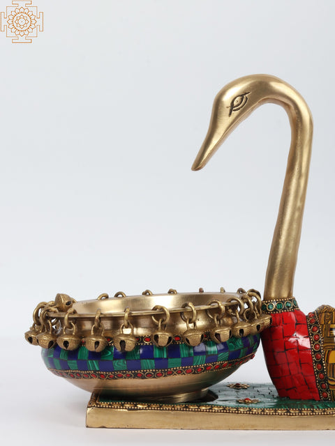 13" Beautiful Swan Urli With Inlay Work