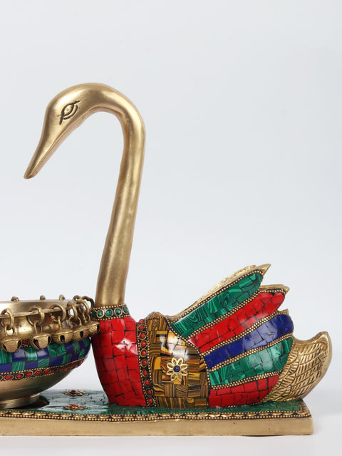 13" Beautiful Swan Urli With Inlay Work