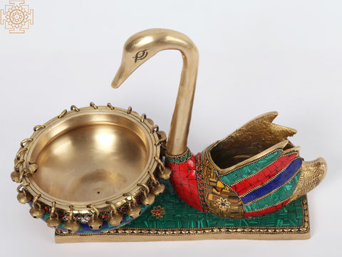 13" Beautiful Swan Urli With Inlay Work