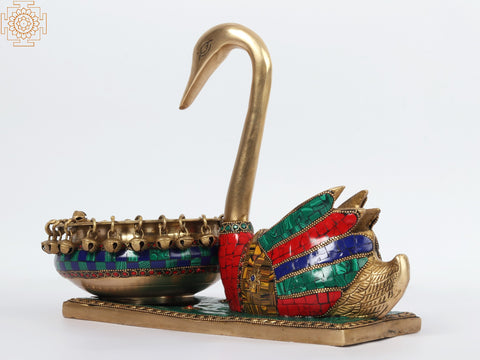 13" Beautiful Swan Urli With Inlay Work