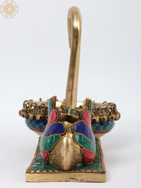 13" Beautiful Swan Urli With Inlay Work